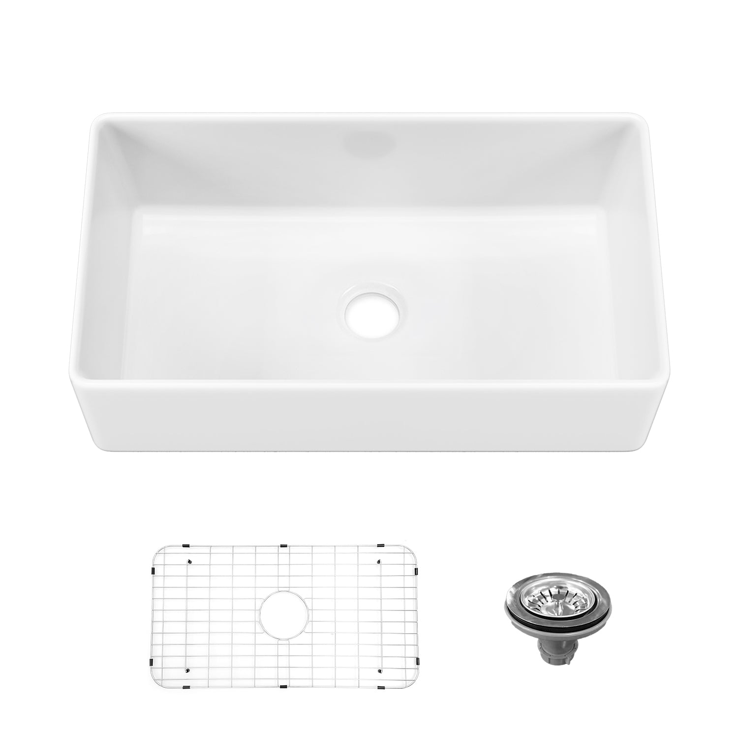 Sinber 36 Inch Farmhouse Apron Single Bowl Kitchen Sink with Fireclay White Finish 2 Accessories F3620S-OL
