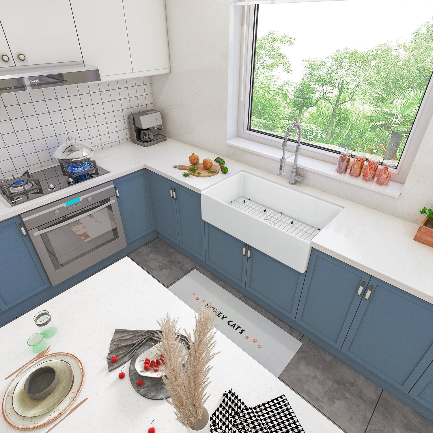 Sinber 36 Inch Farmhouse Apron Single Bowl Kitchen Sink with Fireclay White Finish 2 Accessories F3620S-OL