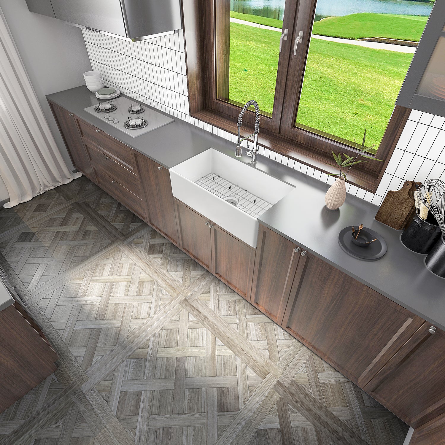 Sinber 33 Inch Farmhouse Apron Single Bowl Kitchen Sink with Fireclay White Finish 2 Accessories F3318S-OL