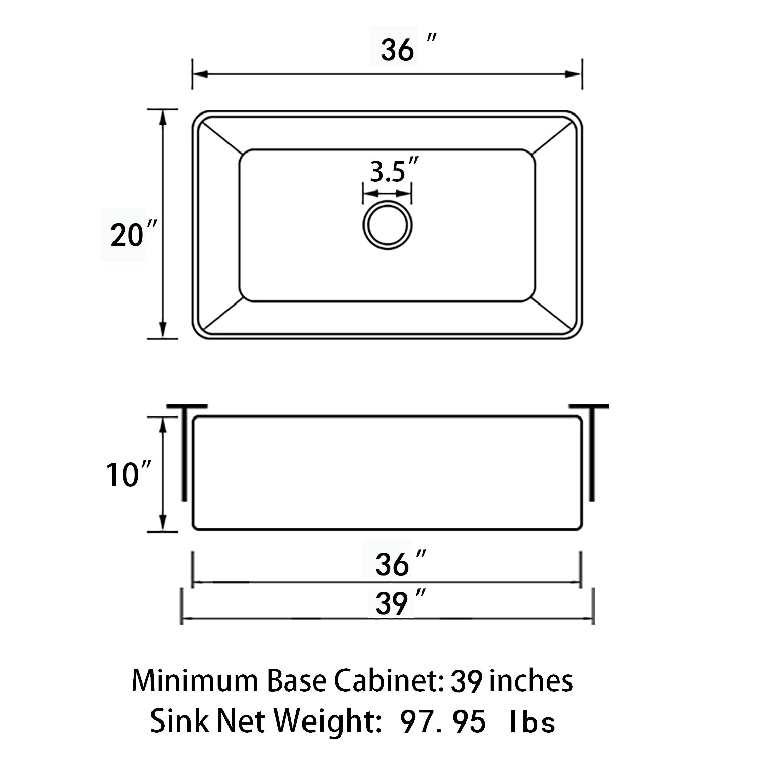 Sinber 36 Inch Farmhouse Apron Single Bowl Kitchen Sink with Fireclay Black Finish 2 Accessories F3620S-B-OL