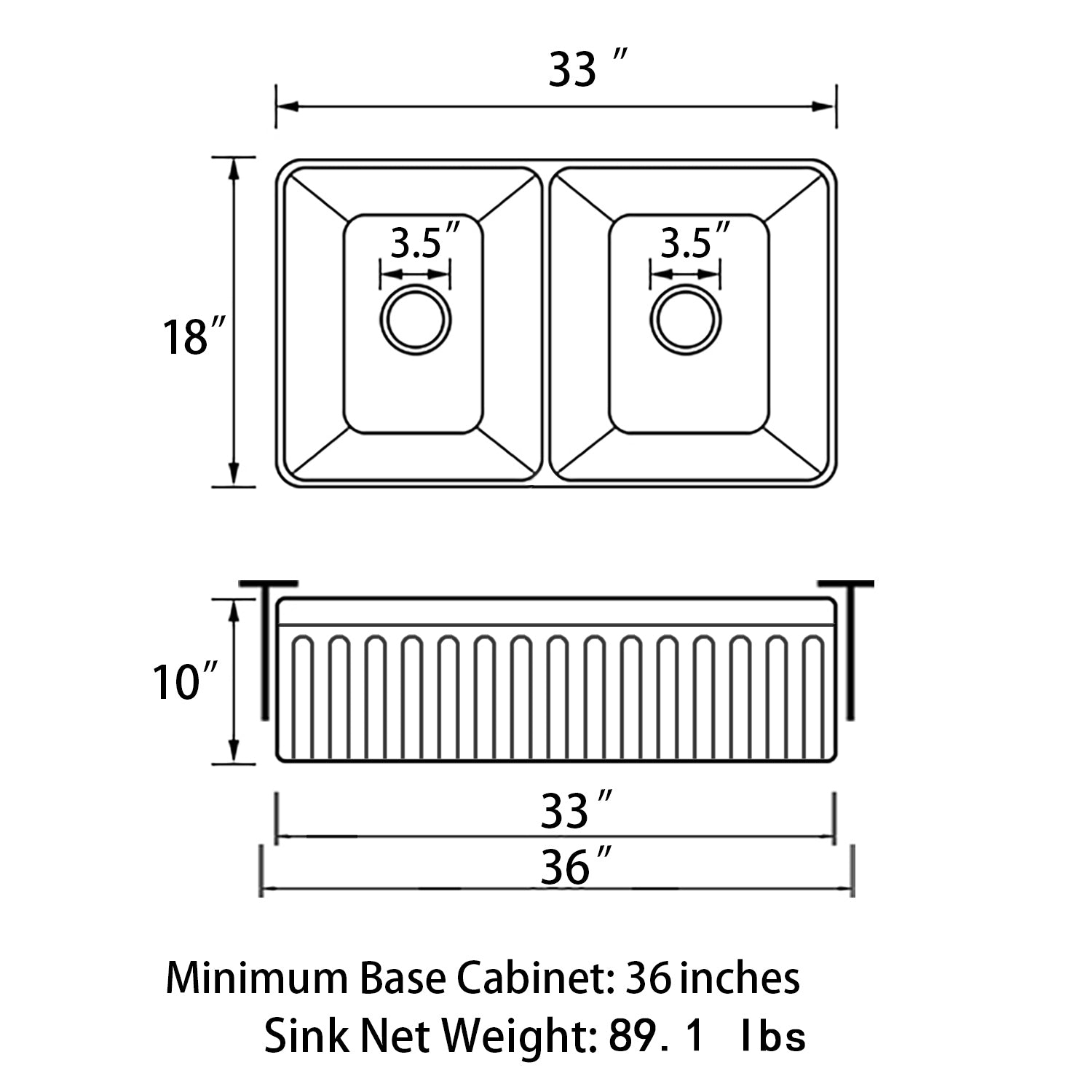 Sinber 33 Inch Farmhouse Apron Double Bowl Kitchen Sink with Fireclay White Finish 2 Accessories F3318D-OL
