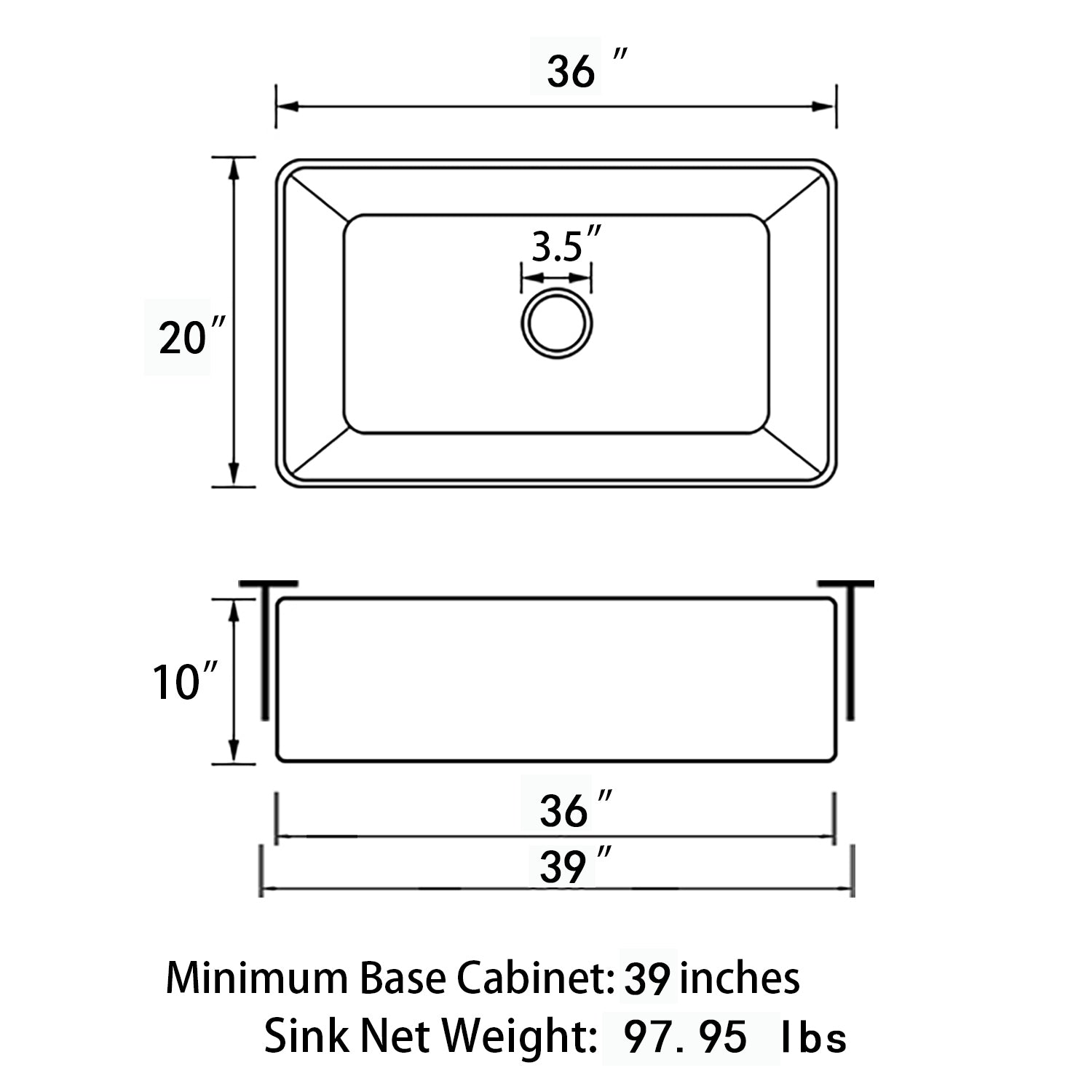 Sinber 36 Inch Farmhouse Apron Single Bowl Kitchen Sink with Fireclay White Finish 2 Accessories F3620S-OL