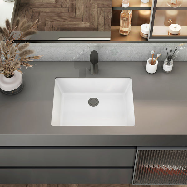 Sinber 20 Inches Undermount Rectangular Bathroom Sink with Overflow Ceramic White Finish C1337-OL
