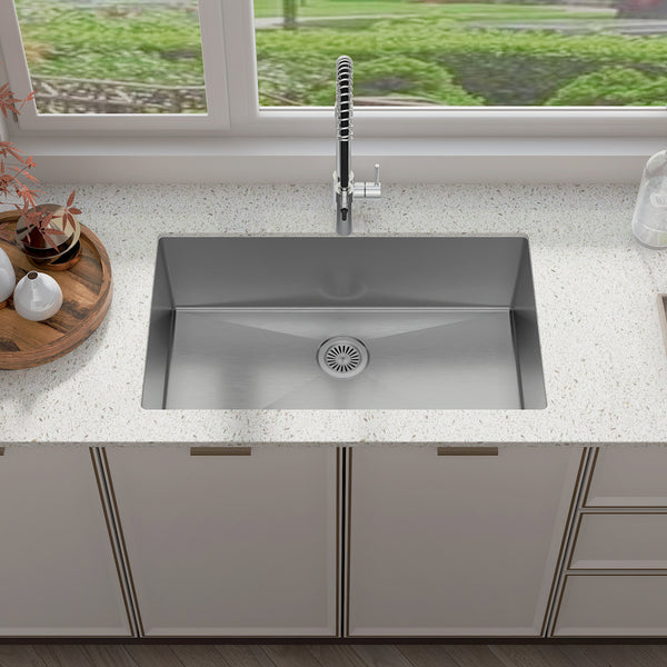 Sinber 32" x 19" x 10" Undermount Single Bowl Kitchen Sink with 18 Gauge 304 Stainless Steel Satin Finish HU3219S-S (Sink Only)