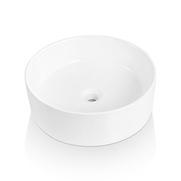 Sinber 18" x 18" x 6.3" White Round Ceramic Countertop Bathroom Vanity Vessel Sink BVS1818A-OL