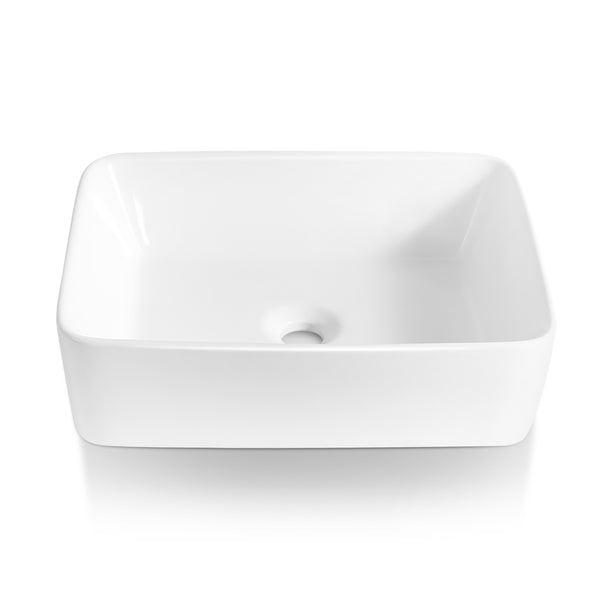 Sinber 19" x 15" x 5.3" White Rectangular Ceramic Countertop Bathroom Vanity Vessel Sink BVS1915A-OL