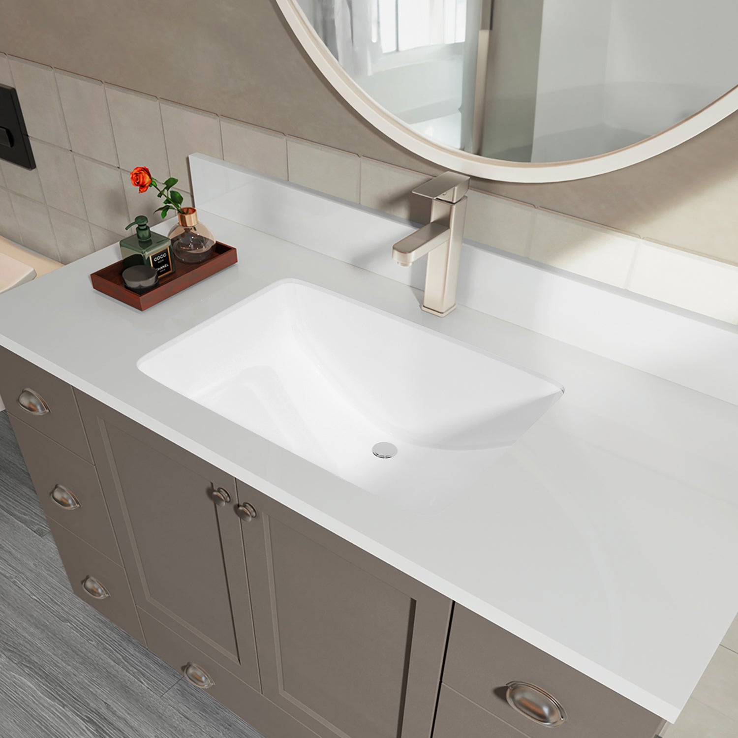 Sinber 21 Inches Undermount Rectangular Bathroom Sink with Overflow Ceramic White Finish C1312-OL