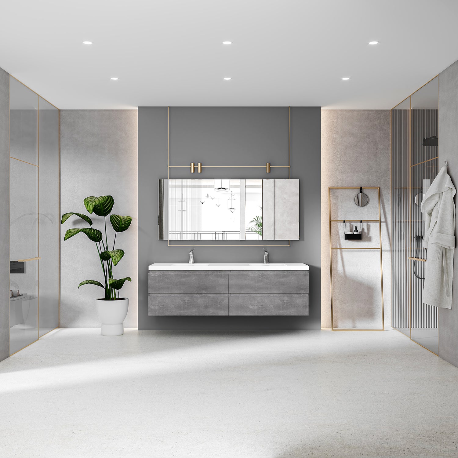Sinber 72" Wall Mounted Double Rectangular Sink Bathroom Vanity Cabinet with White Acrylic Countertop 2 Doors and 4 Drawers, Compact and Elegant with Sleek Design for Modern Bathrooms