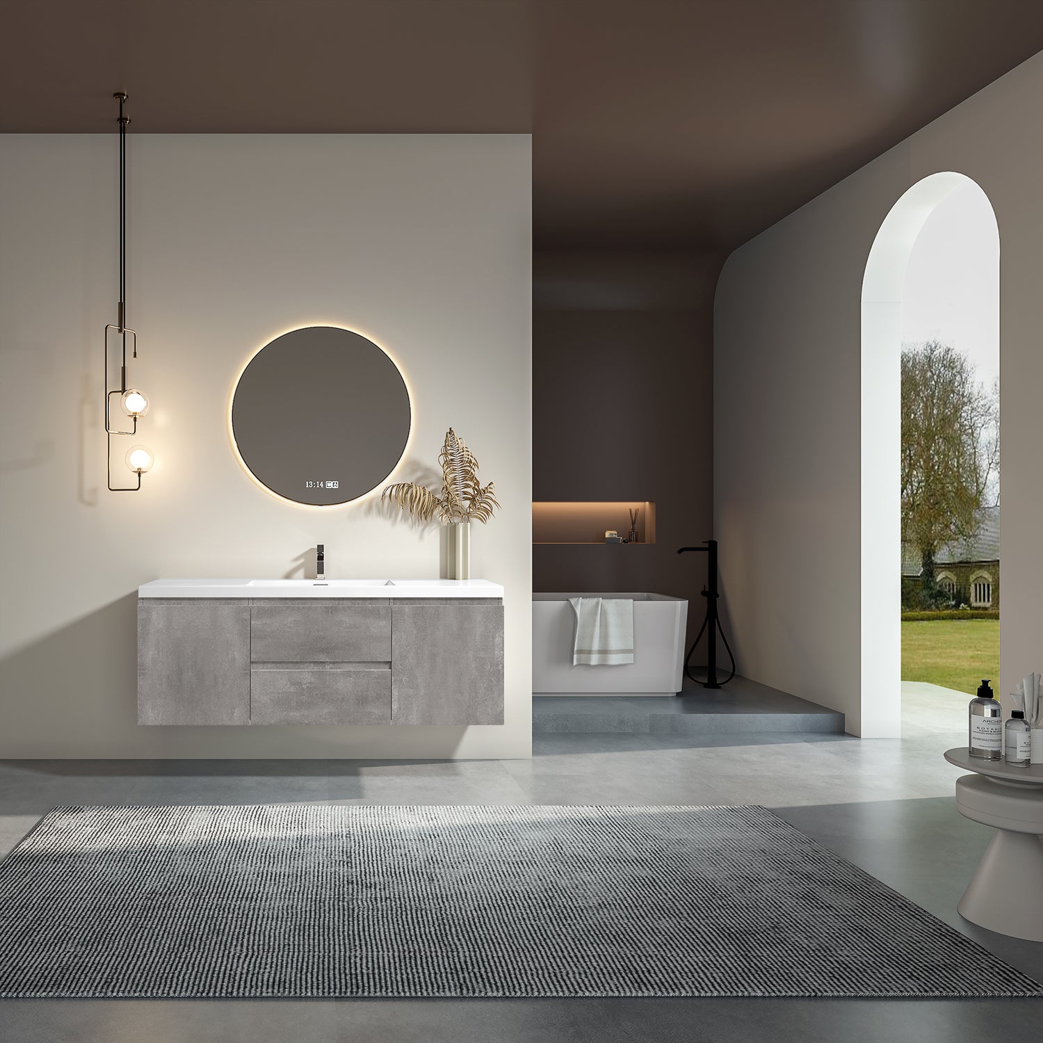 Sinber 60" Wall Mounted Single Rectangular Sink Bathroom Vanity Cabinet with White Acrylic Countertop 2 Doors and 2 Drawers, Compact and Elegant with Sleek Design for Modern Bathrooms