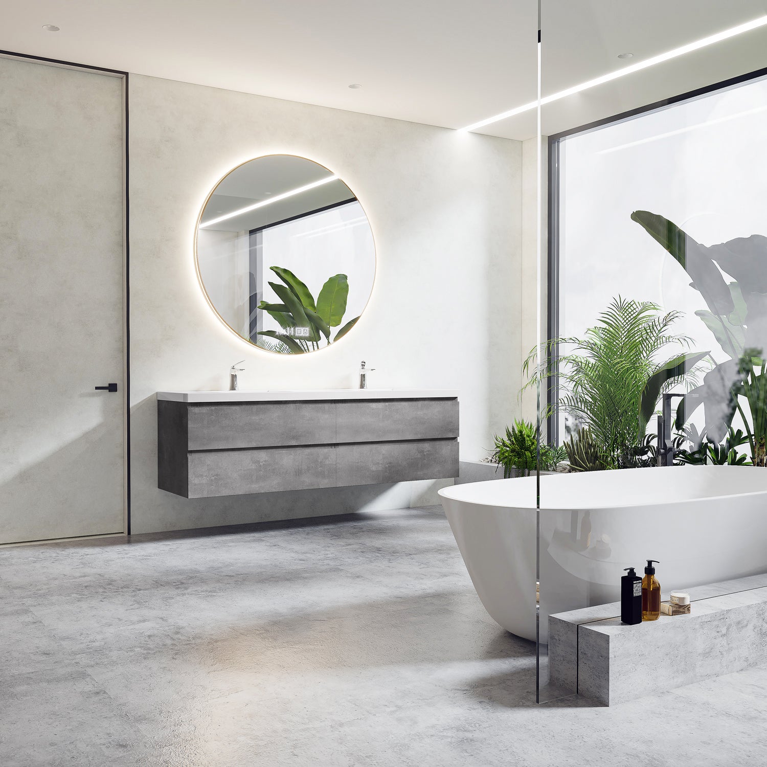 Sinber 72" Wall Mounted Double Rectangular Sink Bathroom Vanity Cabinet with White Acrylic Countertop 2 Doors and 4 Drawers, Compact and Elegant with Sleek Design for Modern Bathrooms