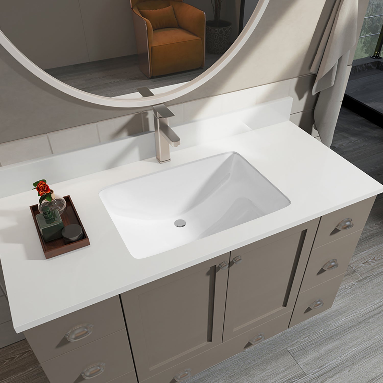 Sinber 21 Inches Undermount Rectangular Bathroom Sink with Overflow Ceramic White Finish C1312-OL