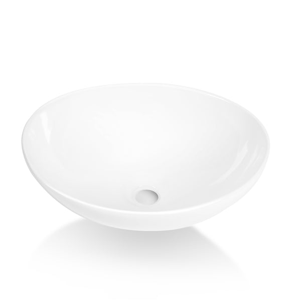 Sinber 16" x 13" x 5.5" White Oval Ceramic Countertop Bathroom Vanity Vessel Sink BVS1613A-OL