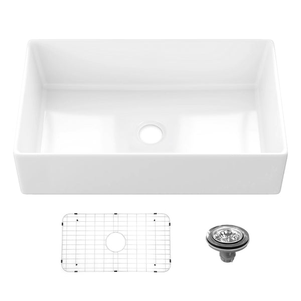 Sinber Farmhouse Apron Single Bowl Kitchen Sink with Fireclay 2 Accessories F3320S-OL