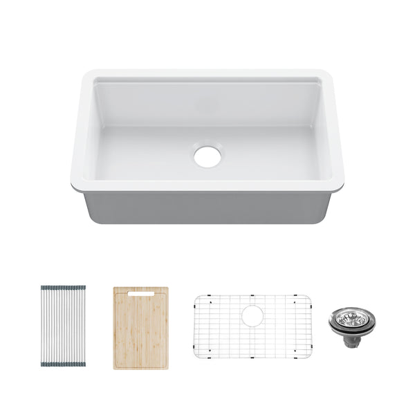 Sinber Undermount/ Drop in Single Bowl Kitchen Sink with Fireclay 2 Accessories F3319S-OL