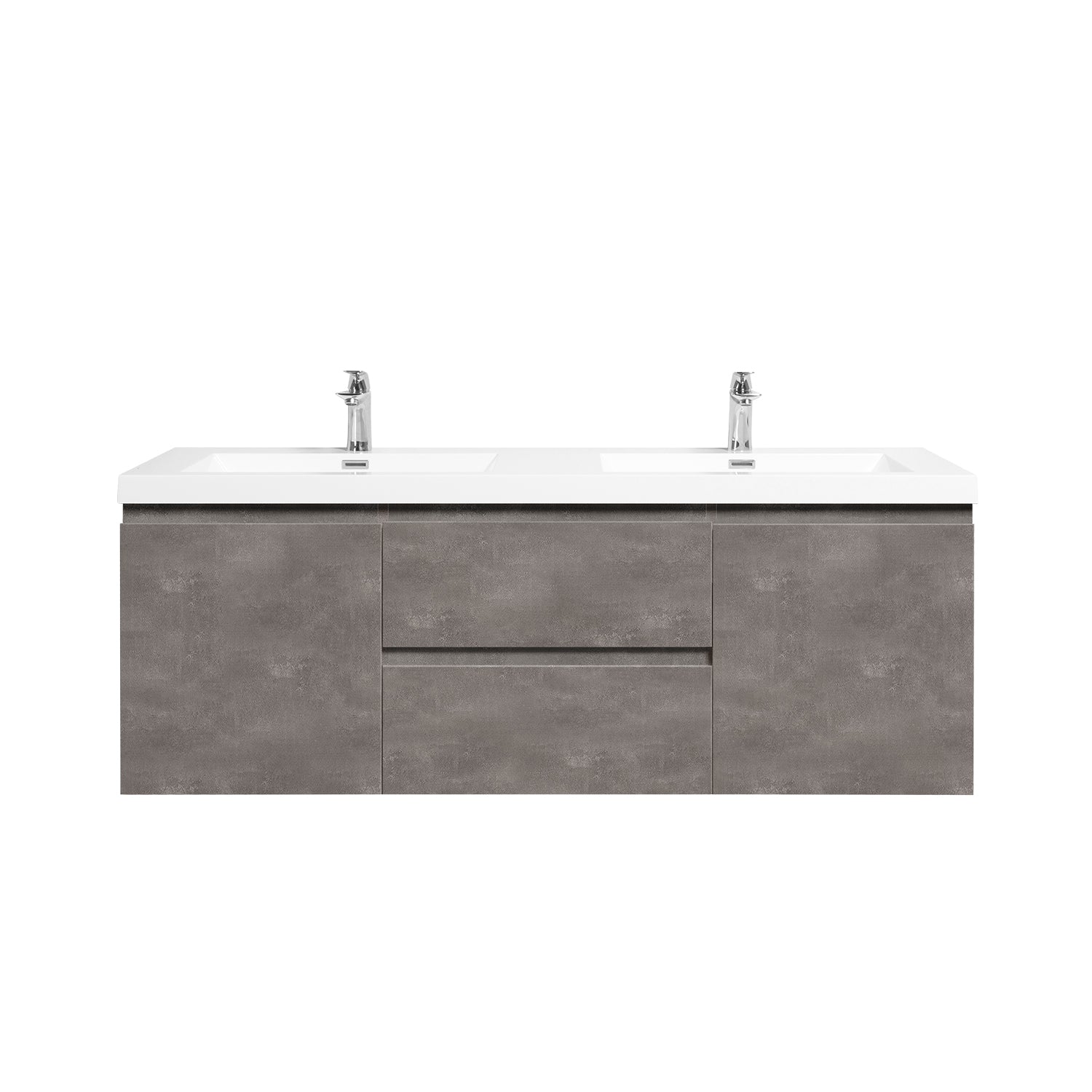 Sinber 60" Wall Mounted Double Rectangular Sink Bathroom Vanity Cabinet with White Acrylic Countertop 2 Doors and 2 Drawers, Compact and Elegant with Sleek Design for Modern Bathrooms