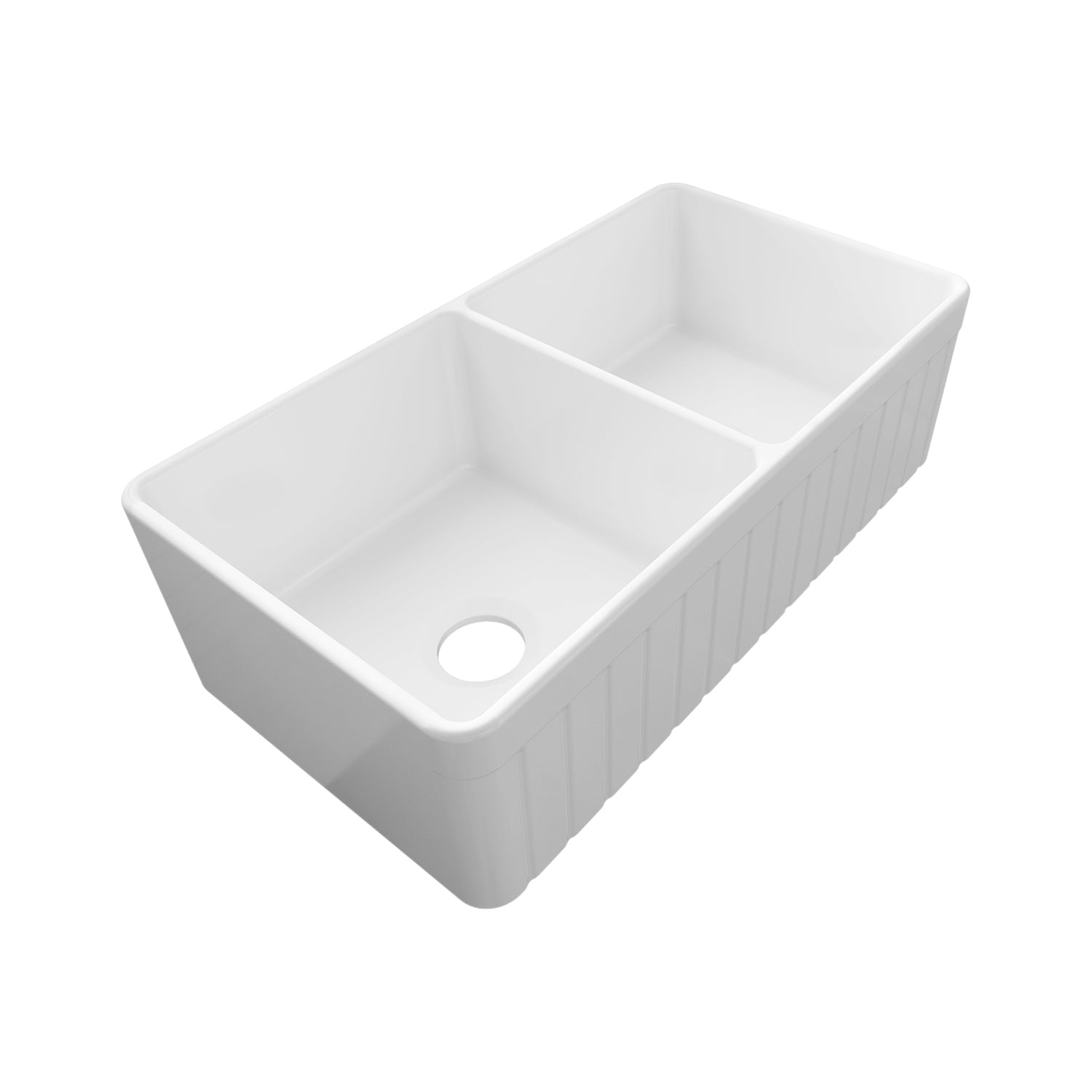 Sinber 33 Inch Farmhouse Apron Double Bowl Kitchen Sink with Fireclay White Finish 2 Accessories F3318D-OL