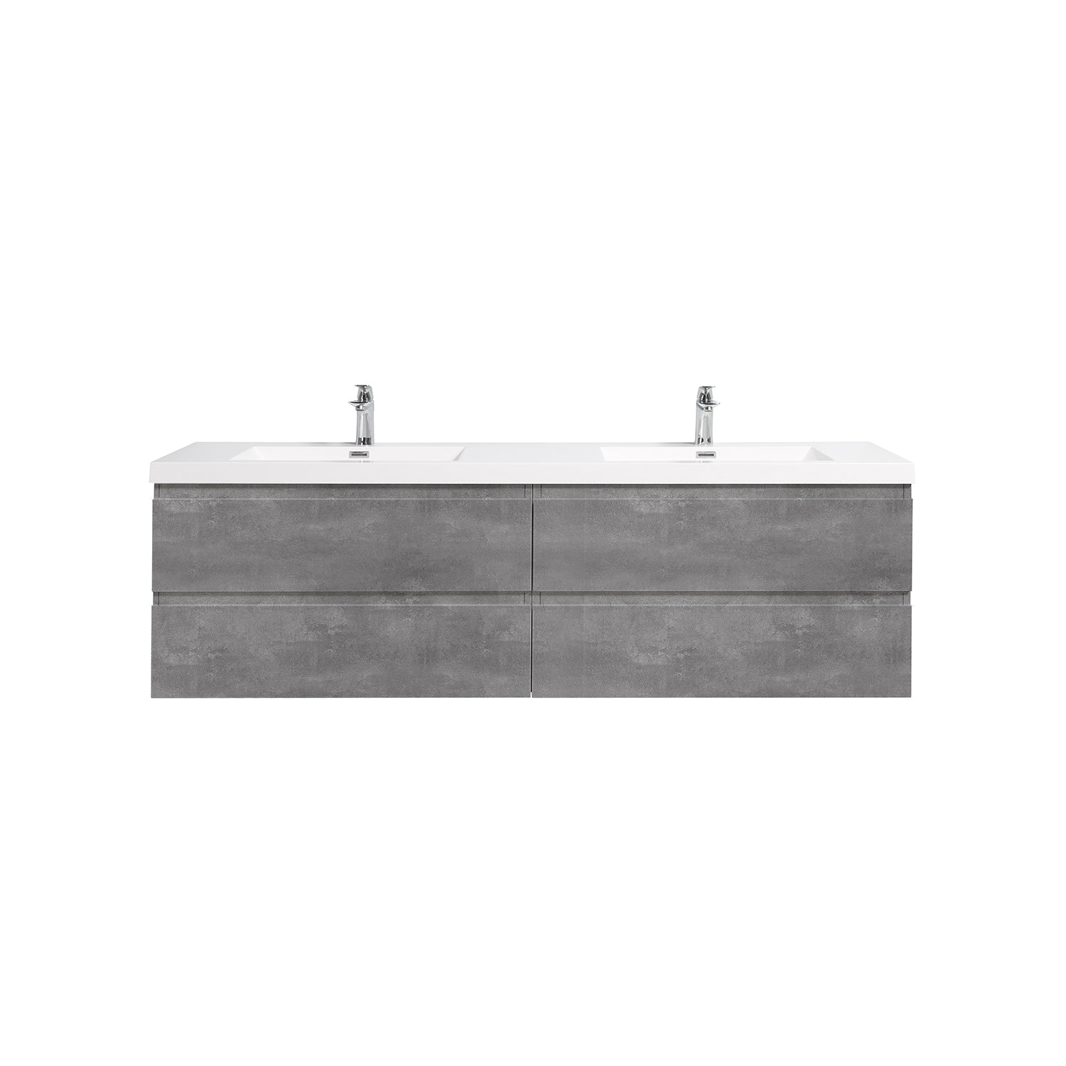 Sinber 72" Wall Mounted Double Rectangular Sink Bathroom Vanity Cabinet with White Acrylic Countertop 2 Doors and 4 Drawers, Compact and Elegant with Sleek Design for Modern Bathrooms