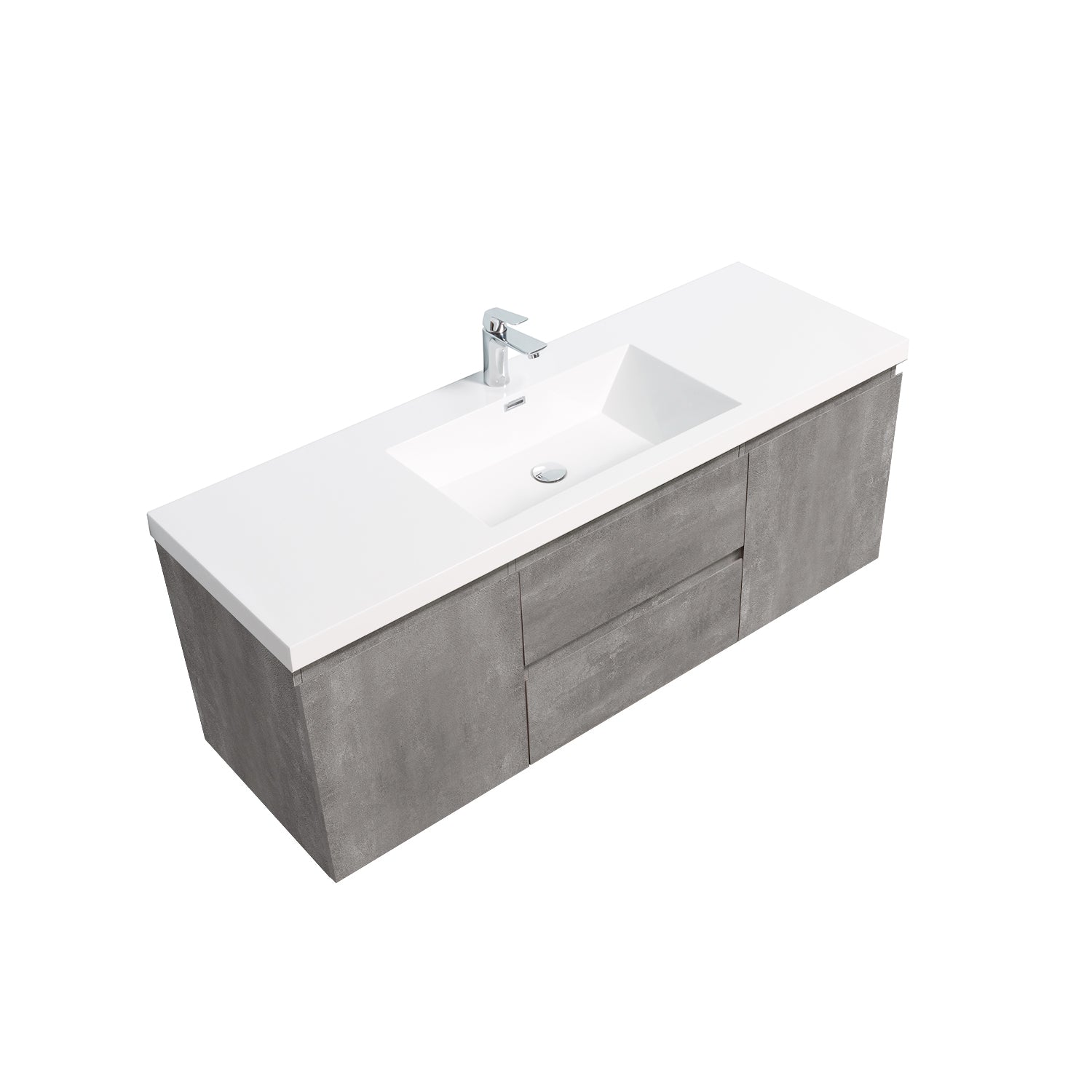 Sinber 60" Wall Mounted Single Rectangular Sink Bathroom Vanity Cabinet with White Acrylic Countertop 2 Doors and 2 Drawers, Compact and Elegant with Sleek Design for Modern Bathrooms
