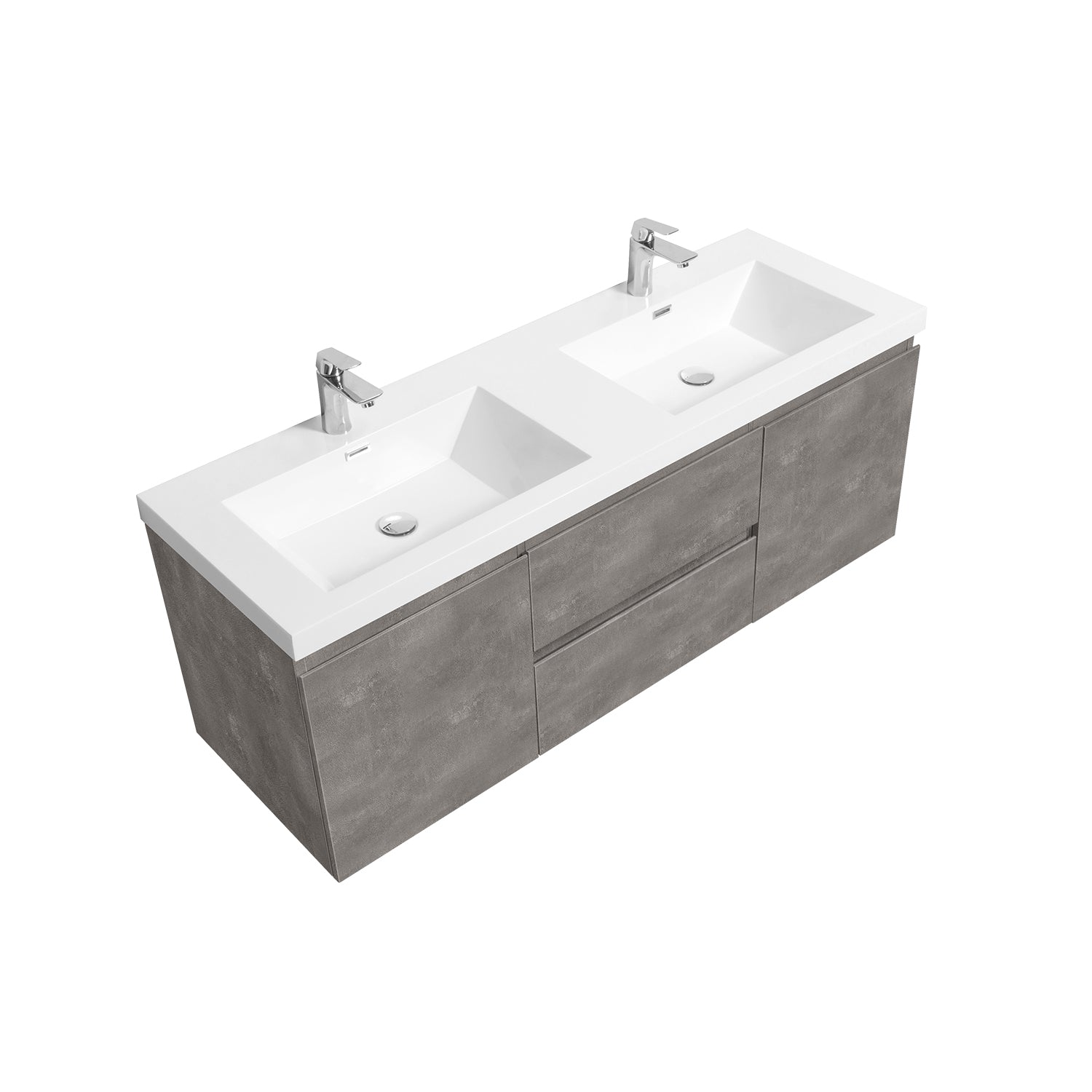 Sinber 60" Wall Mounted Double Rectangular Sink Bathroom Vanity Cabinet with White Acrylic Countertop 2 Doors and 2 Drawers, Compact and Elegant with Sleek Design for Modern Bathrooms