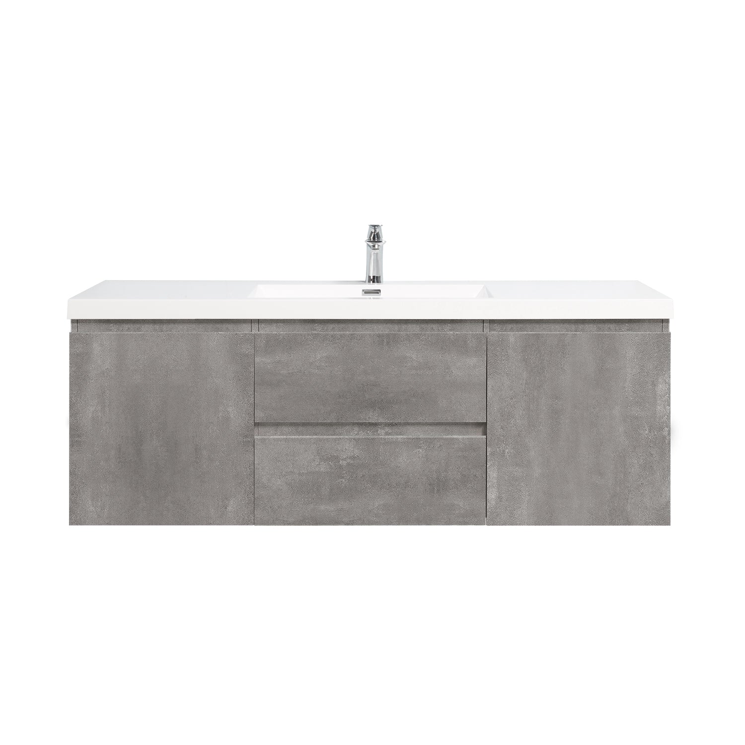 Sinber 60" Wall Mounted Single Rectangular Sink Bathroom Vanity Cabinet with White Acrylic Countertop 2 Doors and 2 Drawers, Compact and Elegant with Sleek Design for Modern Bathrooms
