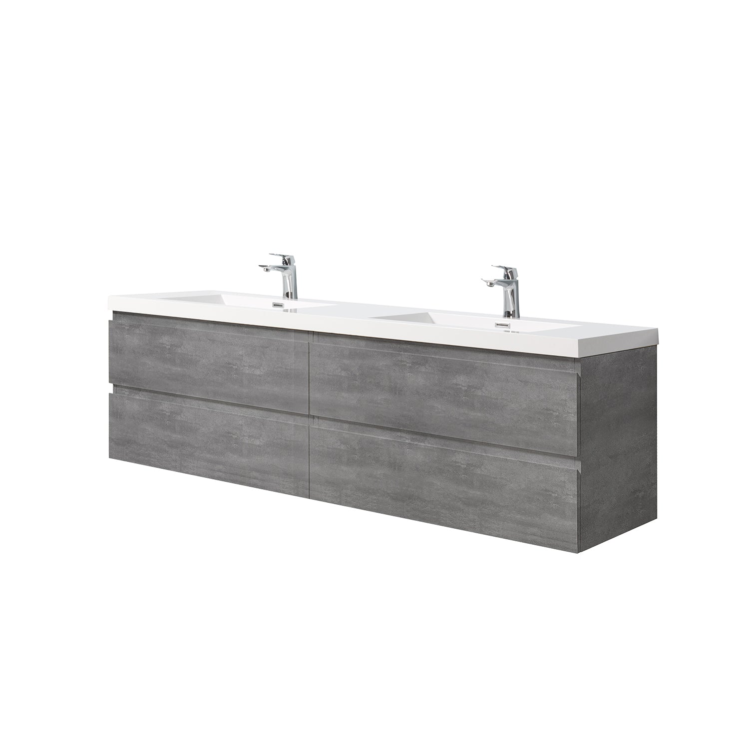 Sinber 72" Wall Mounted Double Rectangular Sink Bathroom Vanity Cabinet with White Acrylic Countertop 2 Doors and 4 Drawers, Compact and Elegant with Sleek Design for Modern Bathrooms