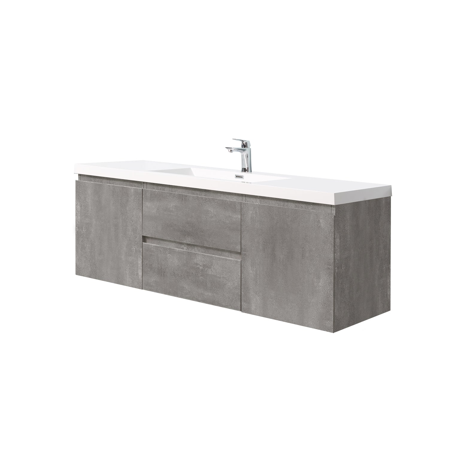 Sinber 60" Wall Mounted Single Rectangular Sink Bathroom Vanity Cabinet with White Acrylic Countertop 2 Doors and 2 Drawers, Compact and Elegant with Sleek Design for Modern Bathrooms