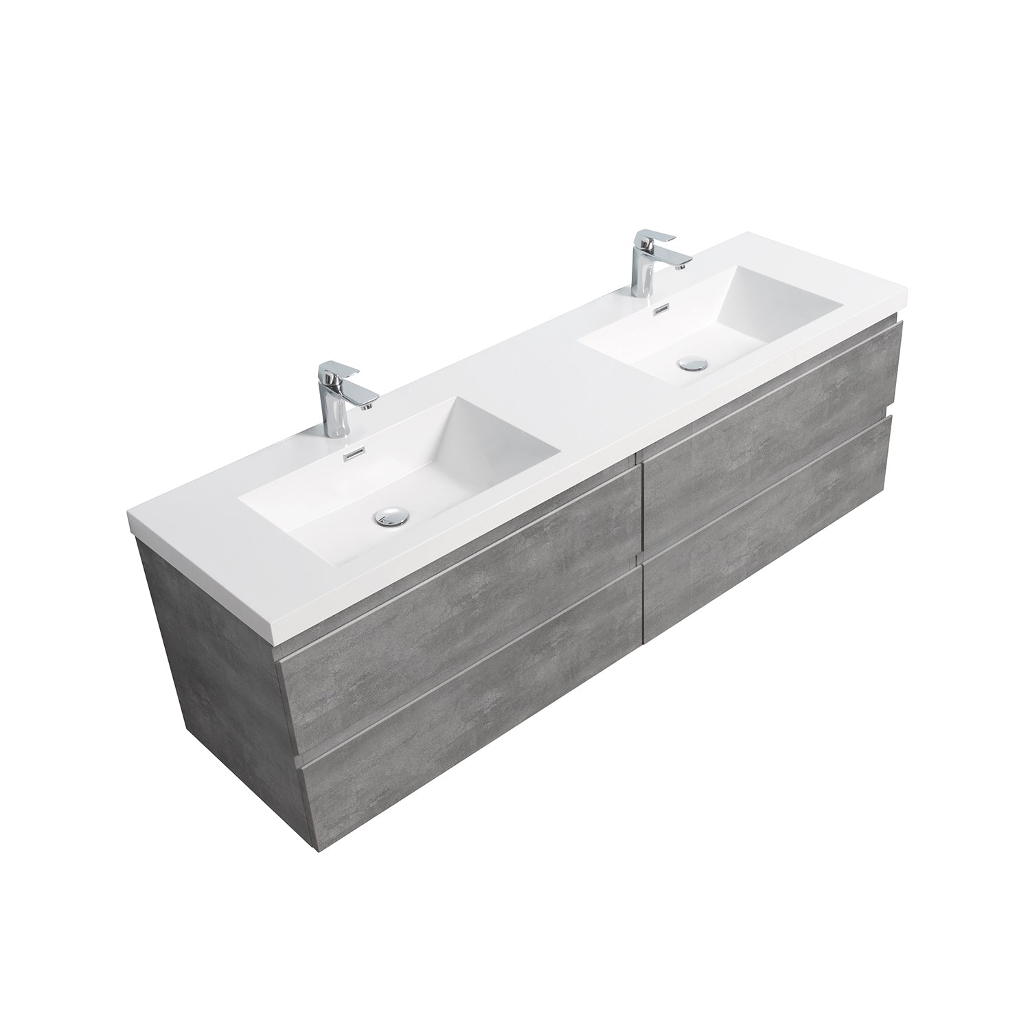 Sinber 72" Wall Mounted Double Rectangular Sink Bathroom Vanity Cabinet with White Acrylic Countertop 2 Doors and 4 Drawers, Compact and Elegant with Sleek Design for Modern Bathrooms