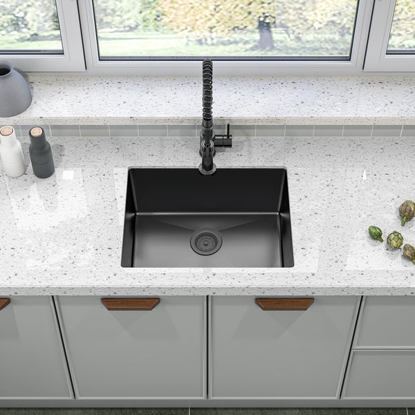 Sinber 23" x 18" x 9" Undermount Single Bowl Kitchen Sink with 18 Gauge 304 Stainless Steel Black Finish HU2318S-B-9 (Sink Only)