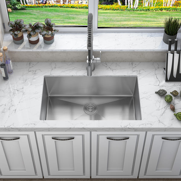 Sinber 30" x 18" x 10" Undermount Single Bowl Kitchen Sink with 18 Gauge 304 Stainless Steel Satin Finish HU3018S-S (Sink Only)