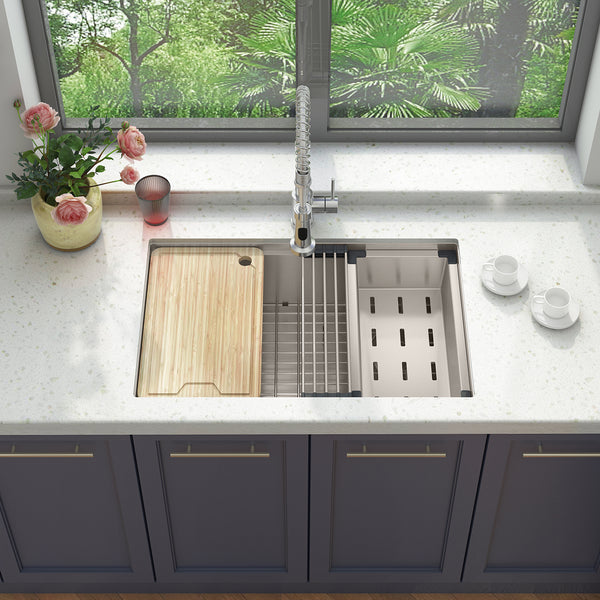 Sinber  Undermount Single Bowl Workstation Kitchen Sink with 16 Gauge 304 Stainless Steel Satin Finish 6 Accessories