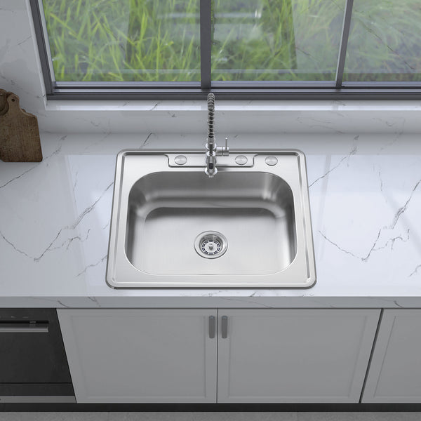 Sinber 25" Drop in Singel Bowl 304 Stainless Steel Kitchen Sink