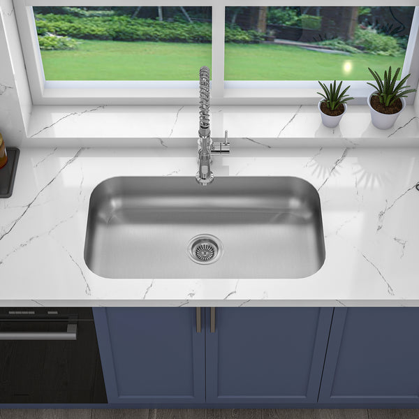 Sinber 30" x 18" x 5.5" Undermount Single Bowl Kitchen Sink with 18 Gauge 304 Stainless Steel Satin Finish MU3018S-ADA (Sink Only)