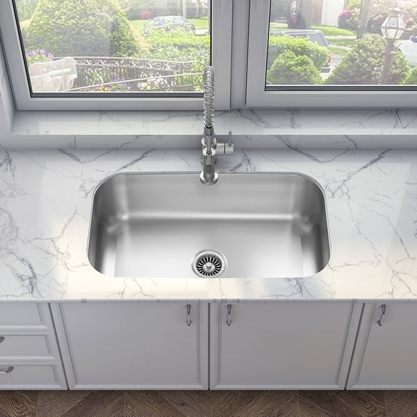 Sinber 31" x 18" x 9" Undermount Single Bowl Kitchen Sink with 18 Gauge 304 Stainless Steel Satin Finish MU3118S (Sink Only)