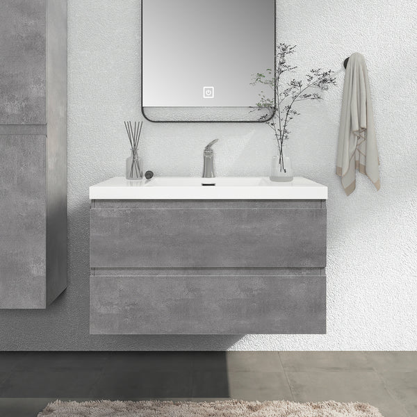 Sinber 36" Wall Mounted Single Rectangular Sink Bathroom Vanity Cabinet with White Acrylic Countertop 2 Drawers, Compact and Elegant with Sleek Design for Modern Bathrooms