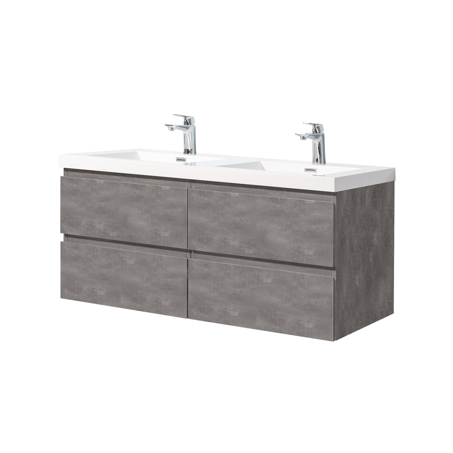 Sinber 48" Wall Mounted Double Rectangular Sink Bathroom Vanity Cabinet with White Acrylic Countertop 4 Drawers, Compact and Elegant with Sleek Design for Modern Bathrooms
