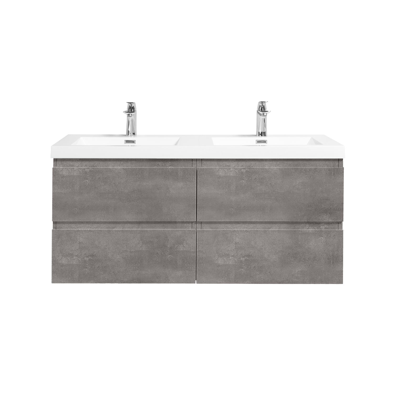 Sinber 48" Wall Mounted Double Rectangular Sink Bathroom Vanity Cabinet with White Acrylic Countertop 4 Drawers, Compact and Elegant with Sleek Design for Modern Bathrooms
