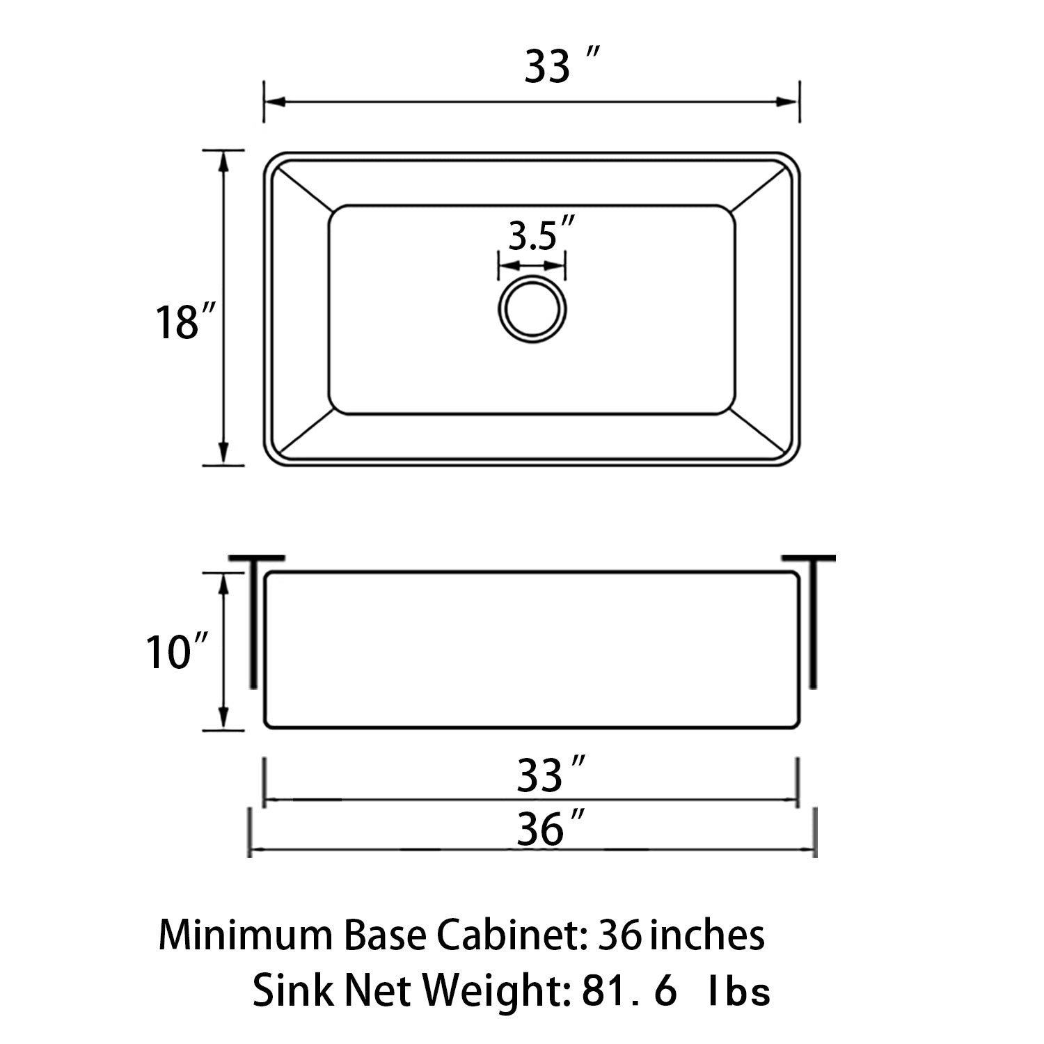 Sinber 33 Inch Farmhouse Apron Single Bowl Kitchen Sink with Fireclay White Finish 2 Accessories F3318S-OL