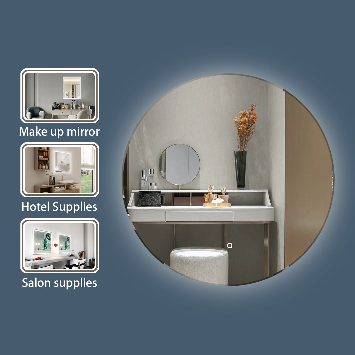 Sinber Wall Mounted Round Makeup LED Bathroom Vanity Mirror with Lights Backlit and Anti-Fog (Style 5)