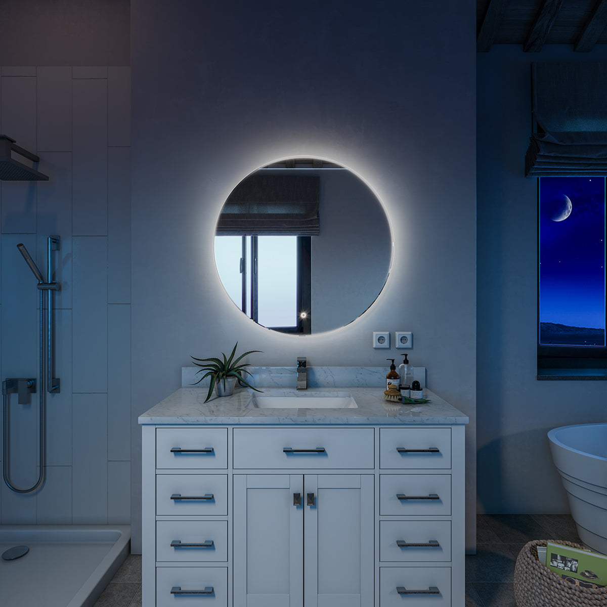 Sinber Wall Mounted Round Makeup LED Bathroom Vanity Mirror with Lights Backlit and Anti-Fog (Style 5)