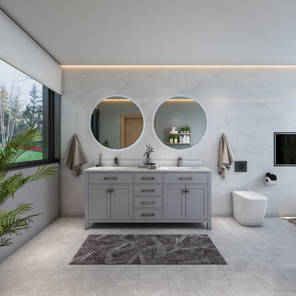 Sinber Wall Mounted Round Makeup LED Bathroom Vanity Mirror with Lights Backlit and Anti-Fog (Style 5)