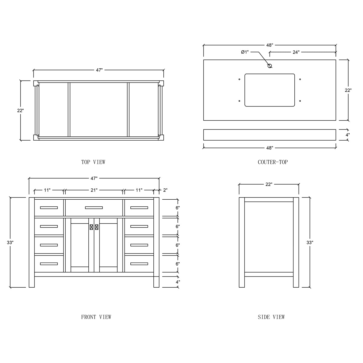2 Soft Closing Doors and 8 Full Extension Dovetail Cabinet Drawer(Style 1)