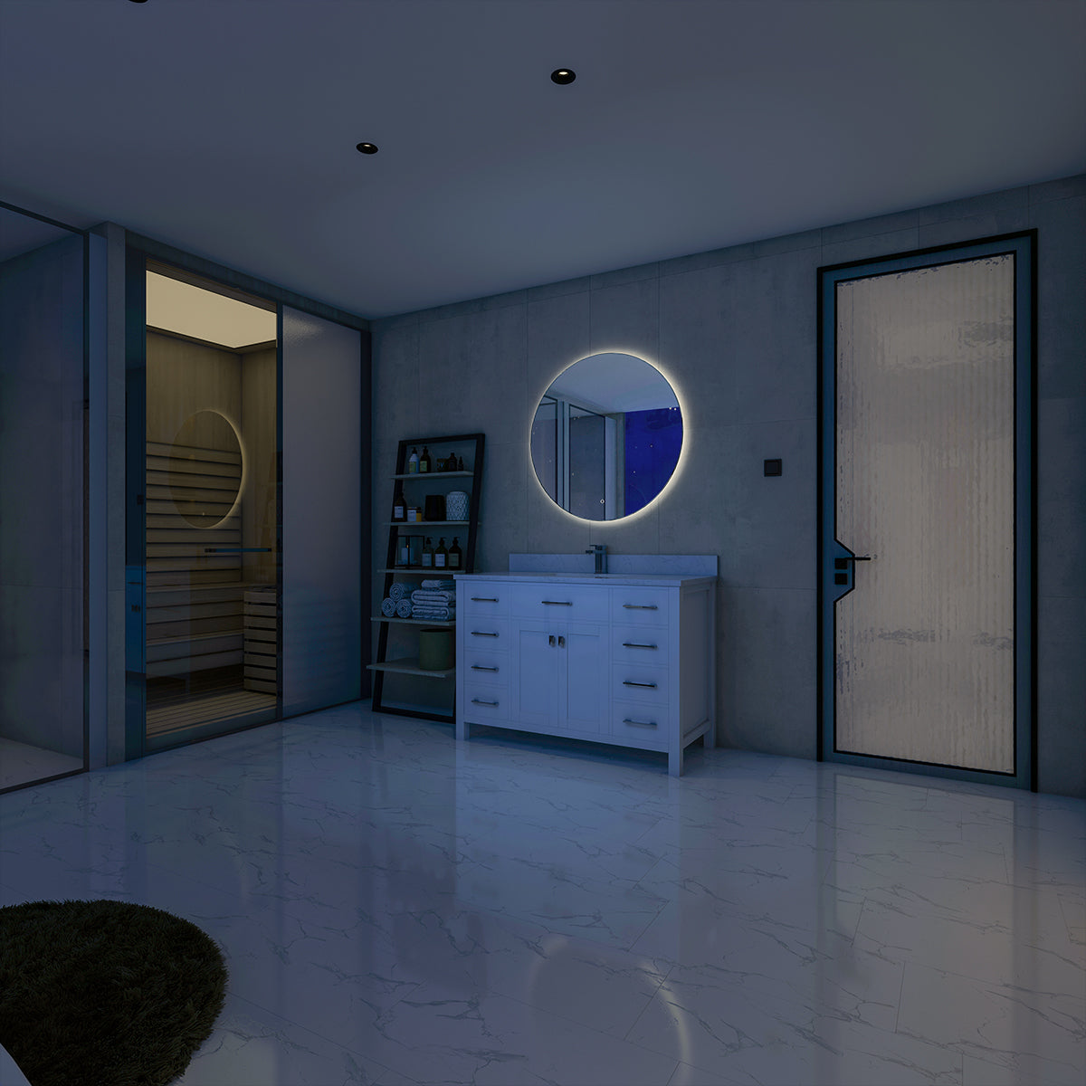 Sinber Wall Mounted Round Makeup LED Bathroom Vanity Mirror with Lights Backlit and Anti-Fog (Style 5)