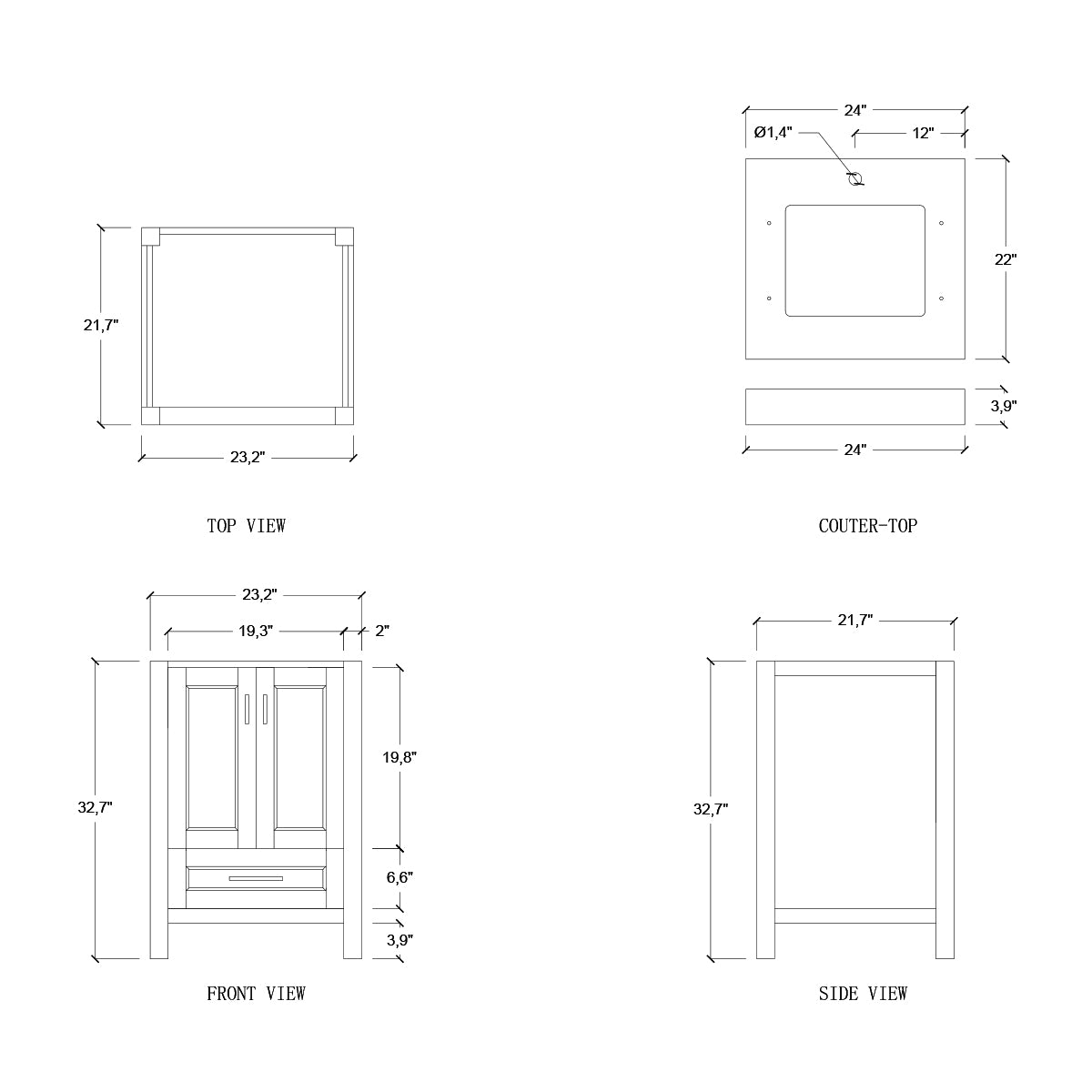 2 Soft Closing Doors and 1 Full Extension Dovetail Cabinet Drawer(Style 1)