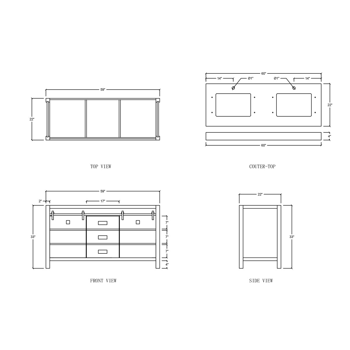 2 Soft Closing Doors and 3 Full Extension Dovetail Cabinet Drawer(Style 3)