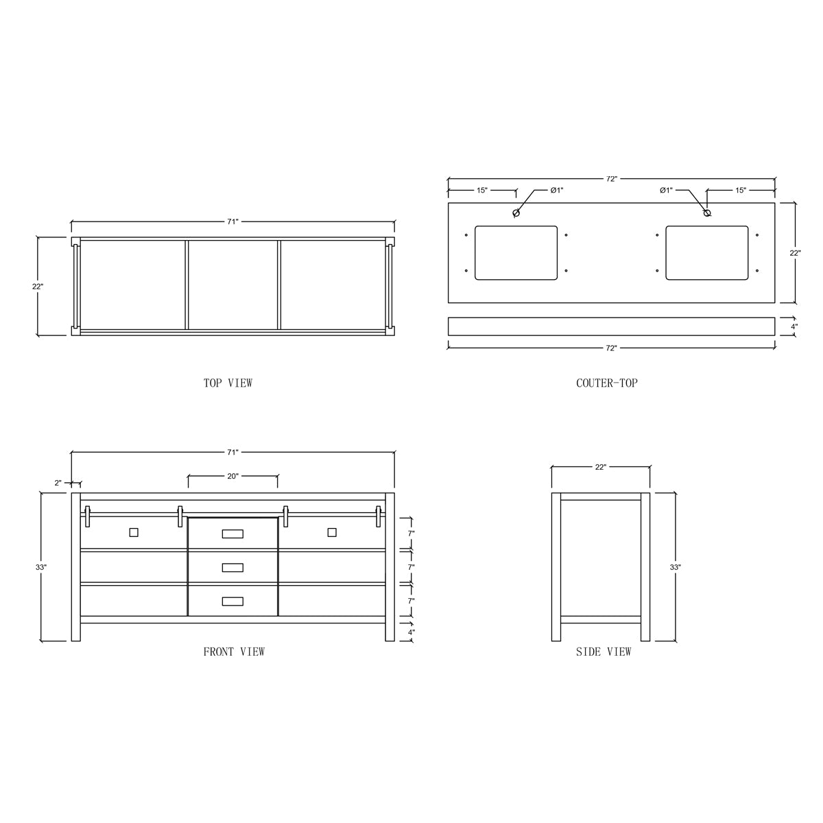 2 Soft Closing Doors and 3 Full Extension Dovetail Cabinet Drawer(Style 3)