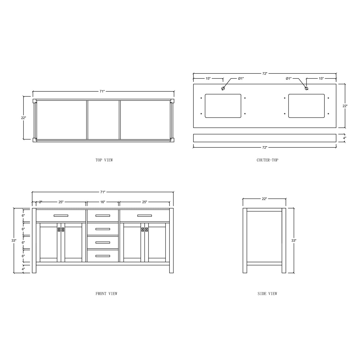 4 Soft Closing Doors and 4 Full Extension Dovetail Cabinet Drawer(Style 1)