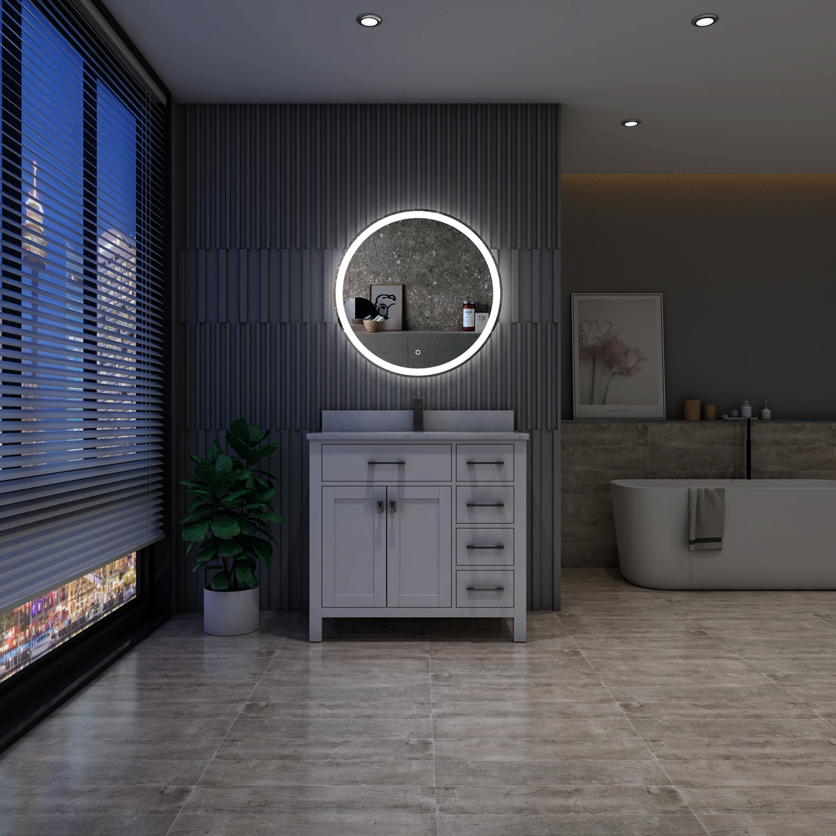 Sinber Wall Mounted Round Makeup LED Bathroom Vanity Mirror with Lights Backlit and Anti-Fog (Style 4)