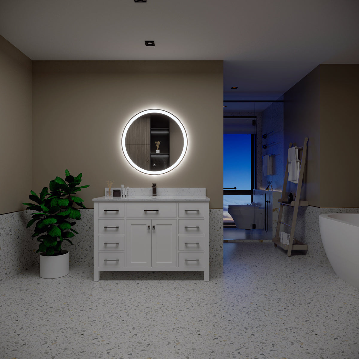 Sinber Wall Mounted Round Makeup LED Bathroom Vanity Mirror with Lights Backlit and Anti-Fog (Style 4)