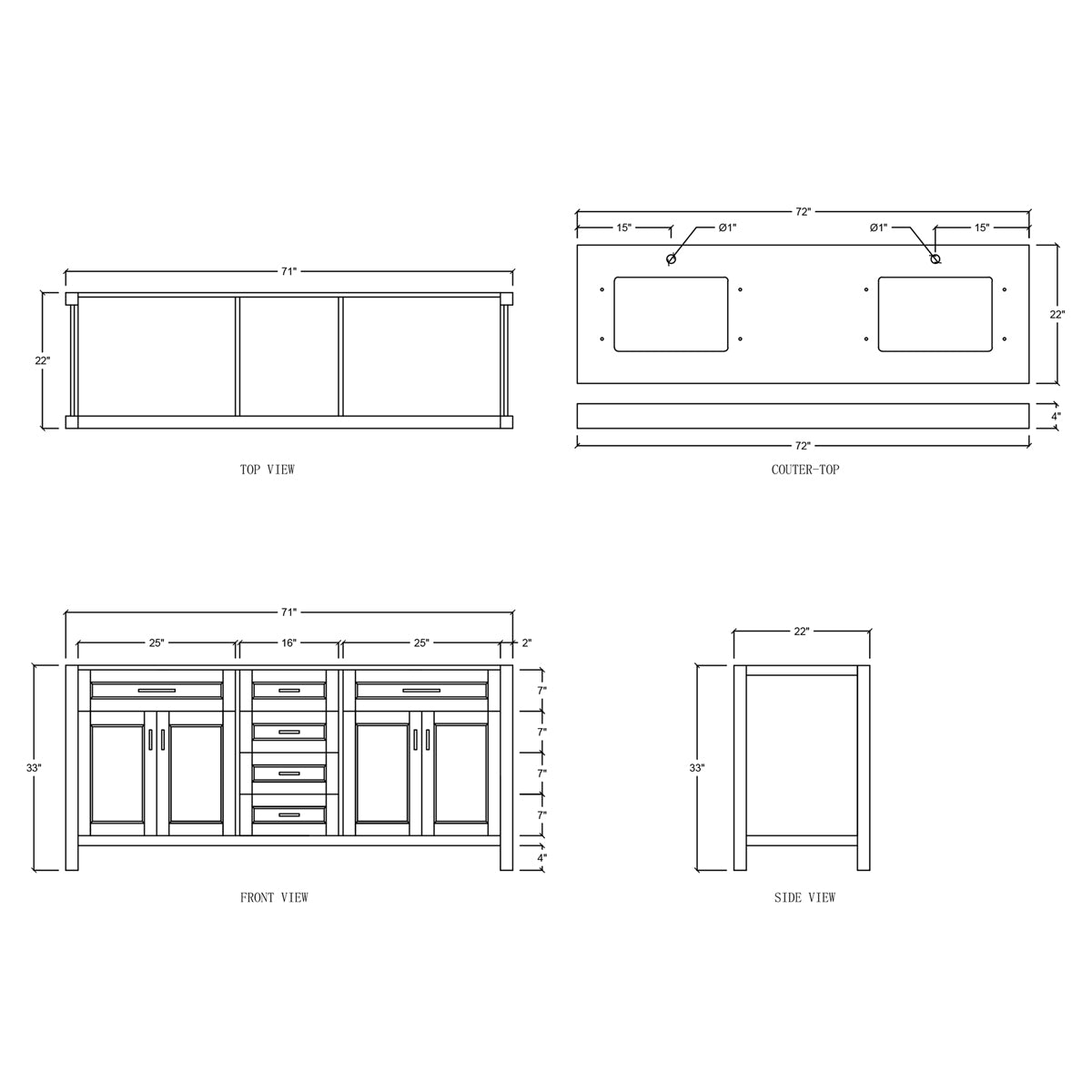 4 Soft Closing Doors and 4 Full Extension Dovetail Cabinet Drawer(Style 2)