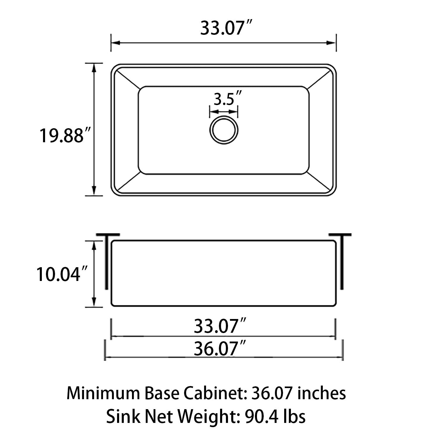 Sinber White Rectangular Ceramic Single Bowl Apron farmhouse Kitchen Sink With Strainer